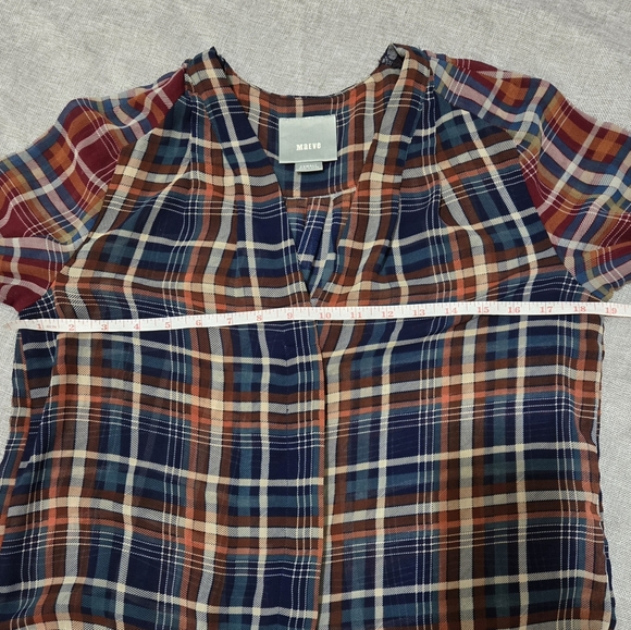 Maeve Sheer Plaid Long Sleeve Button Up Blouse Blue Orange Cream Red Size XS - Picture 11 of 12